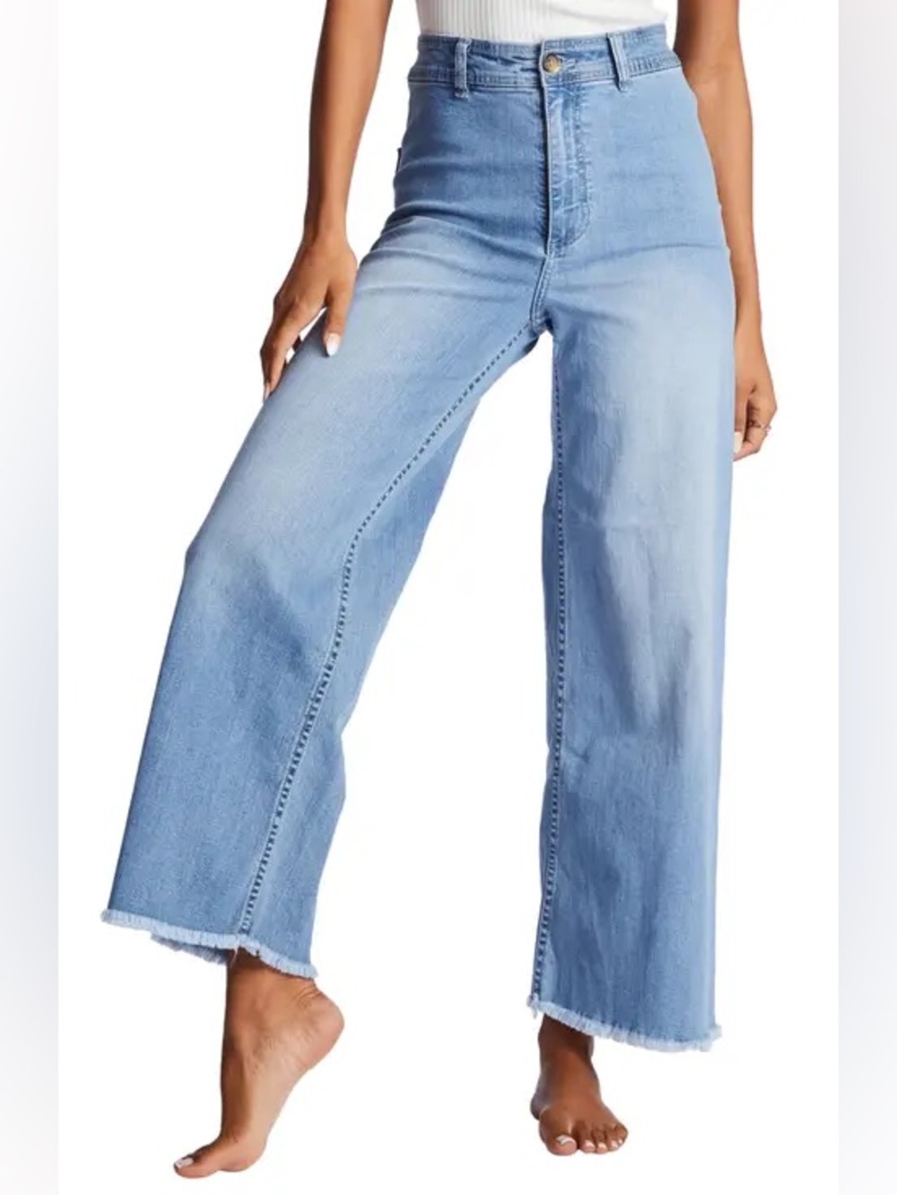 Billabong High Rise Cropped Wide Leg Jeans Light Wash Frayed Hem Size 27